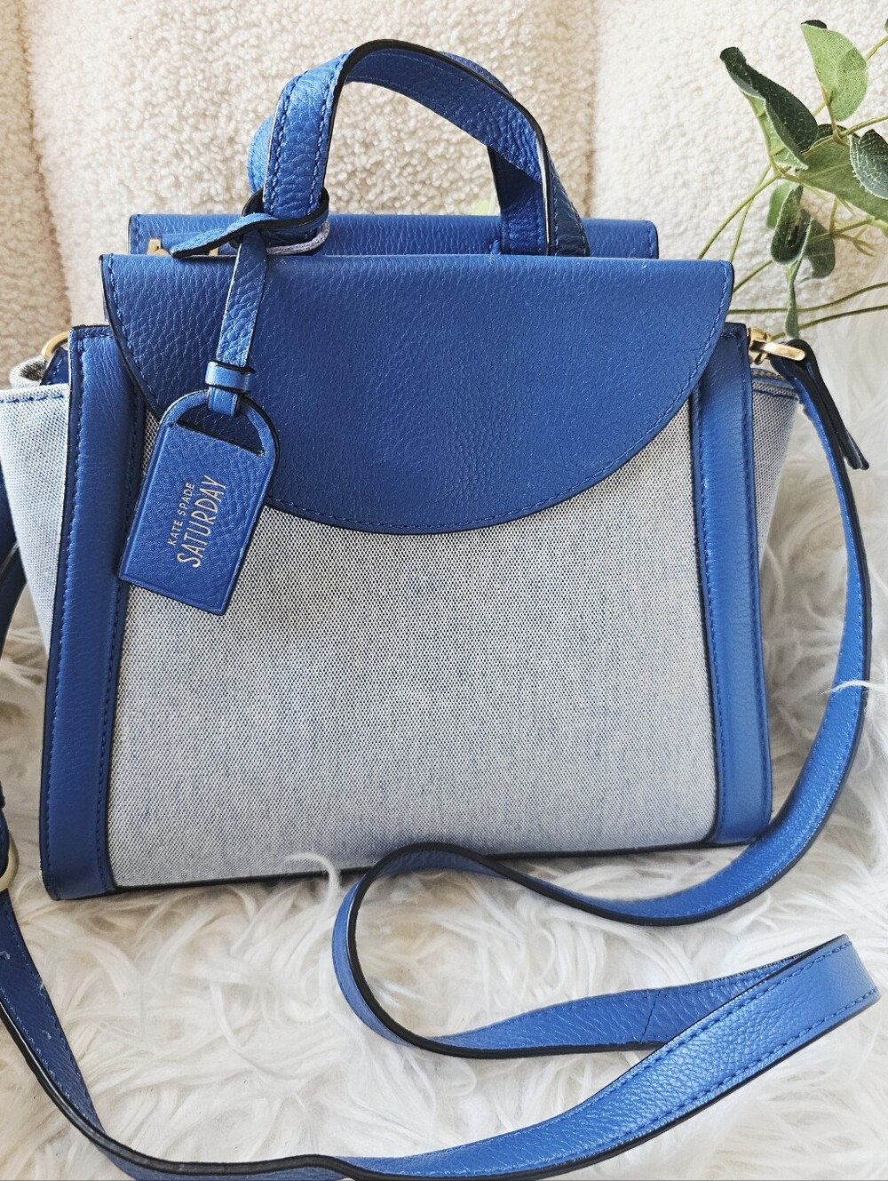 Kate Spade RARE Saturday Satchel In Blue Leather and Light Denim.